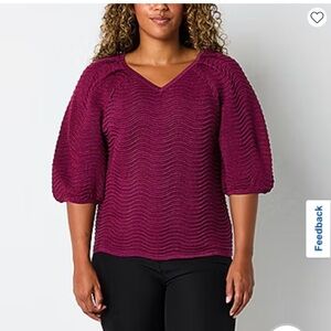 Liz Claiborne Women's Puff Sleeve Holiday Blouse in Deep Glitter Magenta